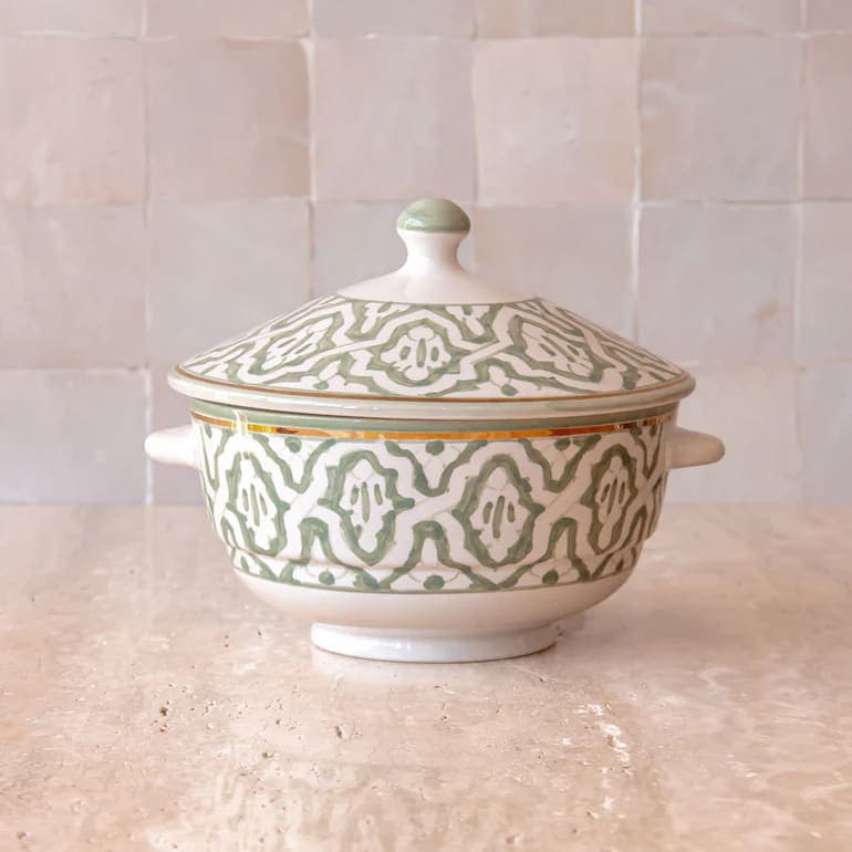 Bol de service en céramique à motifs marocains avec couvercle