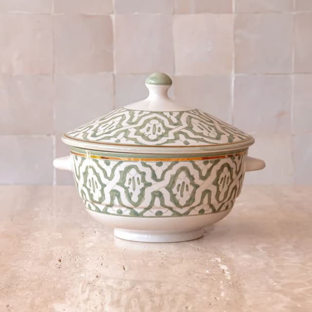 Bol de service en céramique avec couvercle et motif marocain